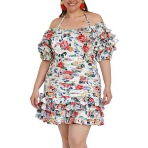 NWT L’ATISTE by Amy Plus Size Floral Ruffle Off-Shoulder Mini Dress 4X